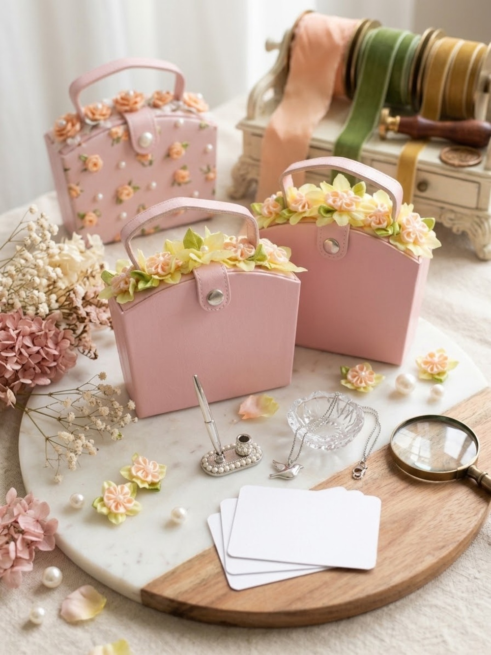 Pink Floral gift cards/mini jewelry box holder